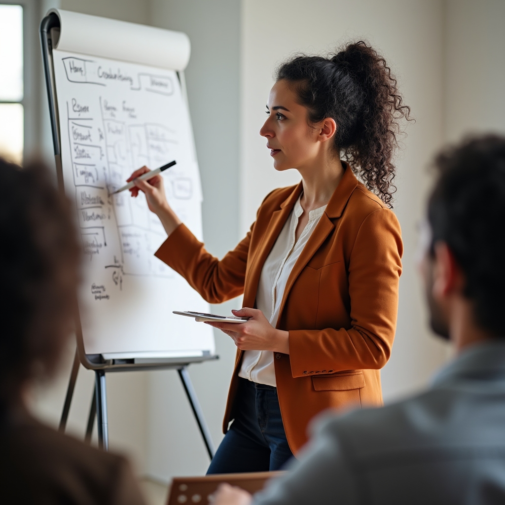 Facilitador guiando una sesión activa del taller profesional