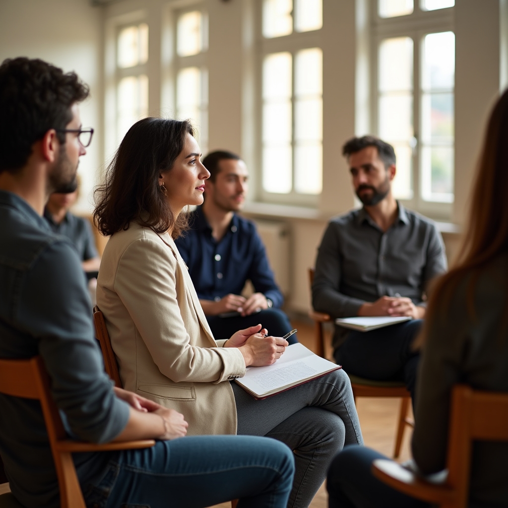 Grupo de profesionales en sesión de reflexión y autoconocimiento